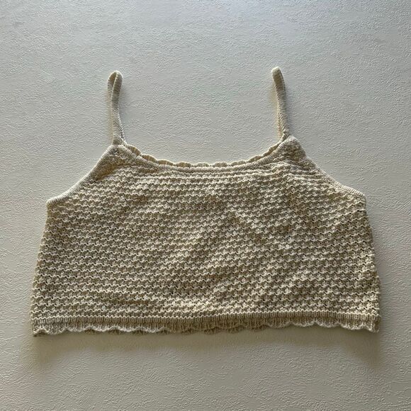Aeropostale Knit Cropped Cami Tank Top Beige Textured Sleeveless Women’s Size L - Picture 1 of 7
